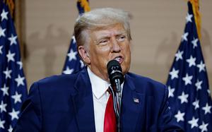 Former President Donald Trump speaks in Clinton Township, Mich., Wednesday, Sept. 27, 2023. (AP Photo/Mike Mulholland)