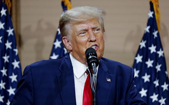 Former President Donald Trump speaks in Clinton Township, Mich., Wednesday, Sept. 27, 2023. (AP Photo/Mike Mulholland)