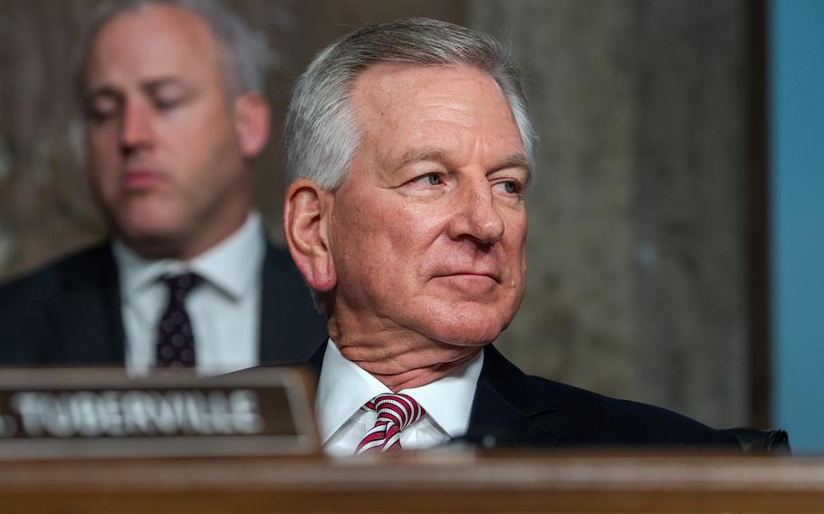 Sen. Tommy Tuberville, R-Ala., attends a Senate Armed Services Committee hearing on July 12, 2023.