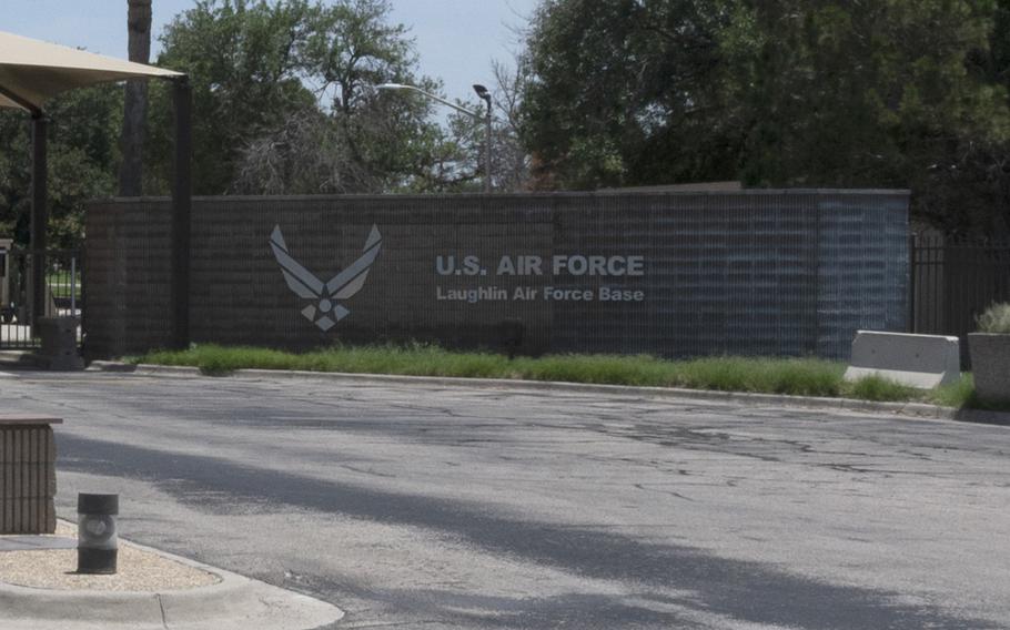 The north gate at Laughlin Air Force Base, July 15, 2021. The latest effort to restrict foreign land ownership began in 2019 when Chinese billionaire Sun Guangxin proposed a 46-turbine wind farm in southwest Texas to feed into the state’s electricity grid. Critics soon raised concerns about Sun’s ties to the Chinese Communist Party, and lawmakers suggested spying devices could be added to the farm’s turbines to monitor nearby Laughlin Air Force Base.