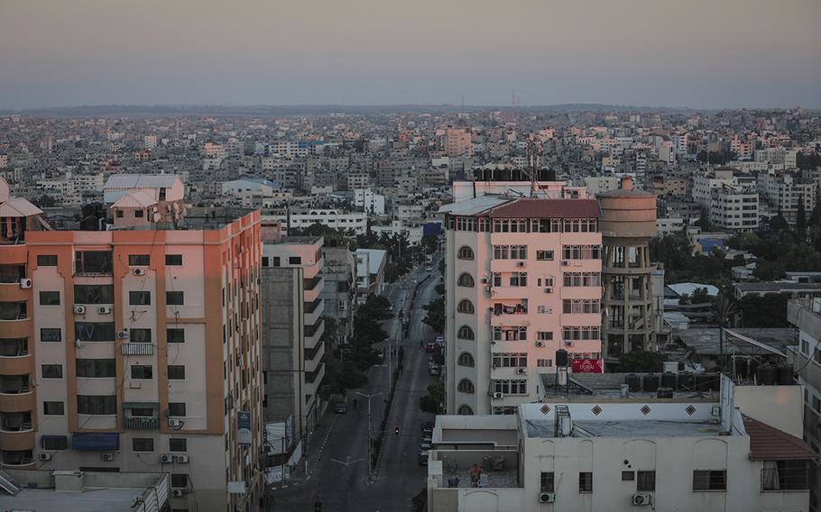 Al-Wehda Street in Gaza City, considered the area’s busiest street for traffic, is nearly empty on Aug. 25, 2020, because of the coronavirus lockdown.