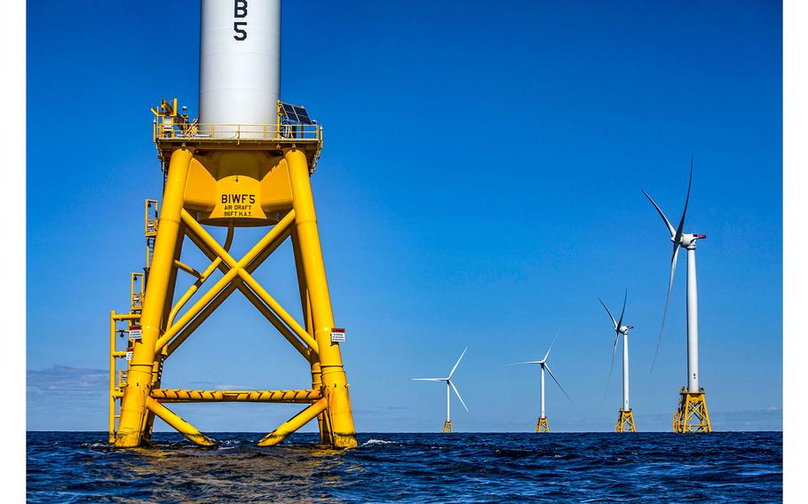 The Ørsted Block Island Wind Farm is seen Sept. 14, 2016, in the water off Block Island, Rhode Island.