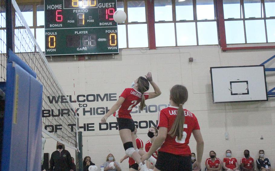 The Lakenheath Lancers girls volleyball team faced off with the Alconbury Dragons on Friday, Oct. 1, 2021 at Alconbury High School. The Lancers swept three straight sets 25-14, 25-7, 25-17 against the Dragons to win the volleyball match. 