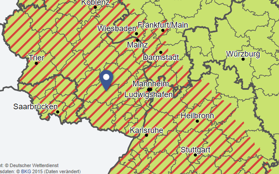 Weather alerts indicate potential for severe thunderstorms and heavy rainfall from Thursday afternoon through Friday evening in the Kaiserslautern area, according to the German Weather Service DWD.