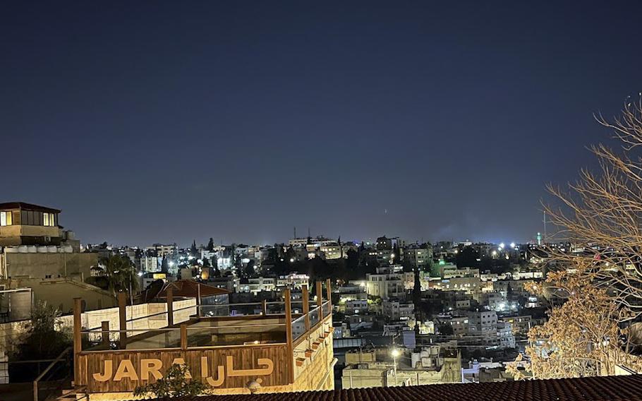 Viewing areas on Rainbow Street in Amman, Jordan, allow visitors to see the rest of the city, which can be beautiful at night.