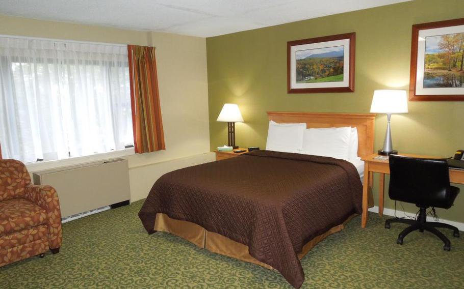 A standard Air Force Inns room, shown here in an undated file photo from Hanscom Air Force Base, Mass. Since 2018, Defense Department lodging facilities have had to become self-sustaining on guest room rate charges and fines.