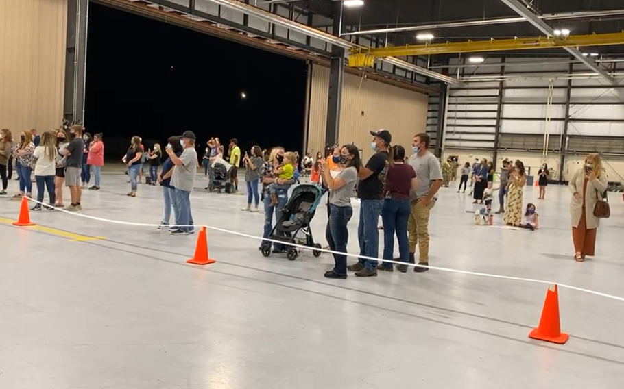 On Sept. 17, 2021, families await the arrival of soldiers with Fort Riley’s 1st Squadron, 6th Cavalry Regiment, 1st Combat Aviation Brigade after a ninth-month deployment to South Korea.