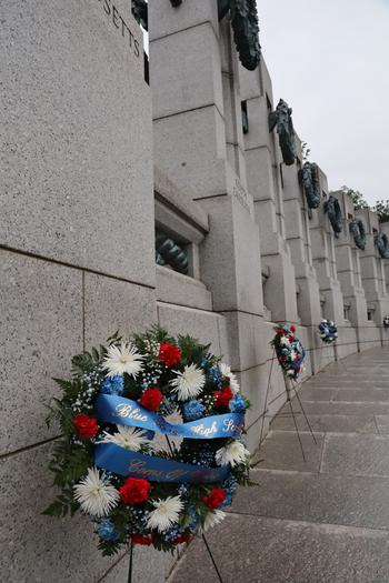Wreaths laid at the honor wall at the World War II Memorial on the National Mall in Washington, D.C., on Memorial Day, May 29, 2023.