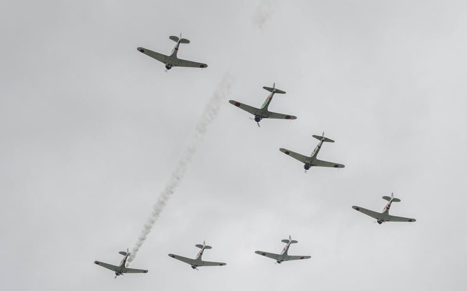 Aircraft from demonstration team Tora! Tora! Tora! perform aerial stunts during The Great Texas Airshow, Saturday, April 6, 2024, at Joint Base San Antonio-Randolph, Texas. 