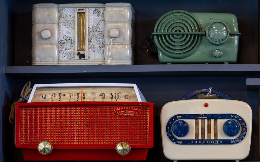 Some of the colorful and exotic radios on display at the Bay Area Radio Museum, March 6 in Alameda, Calif. The museum has thousands of mostly donated artifacts. 