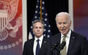 U.S. President Joe Biden delivers remarks next to Secretary of State Antony Blinken on economic and military assistance to Ukraine in the South Court Auditorium at the White House in Washington, D.C., on Wednesday, March 16, 2022.