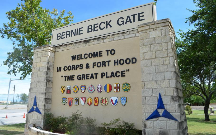 Fort Hood was named in 1942 to honor John Bell Hood, a Confederate general who led Texas troops in the Civil War. The Army will rename the post to Fort Cavazos in a ceremony scheduled for May 9, and change signs such as this one seen at the main gate.