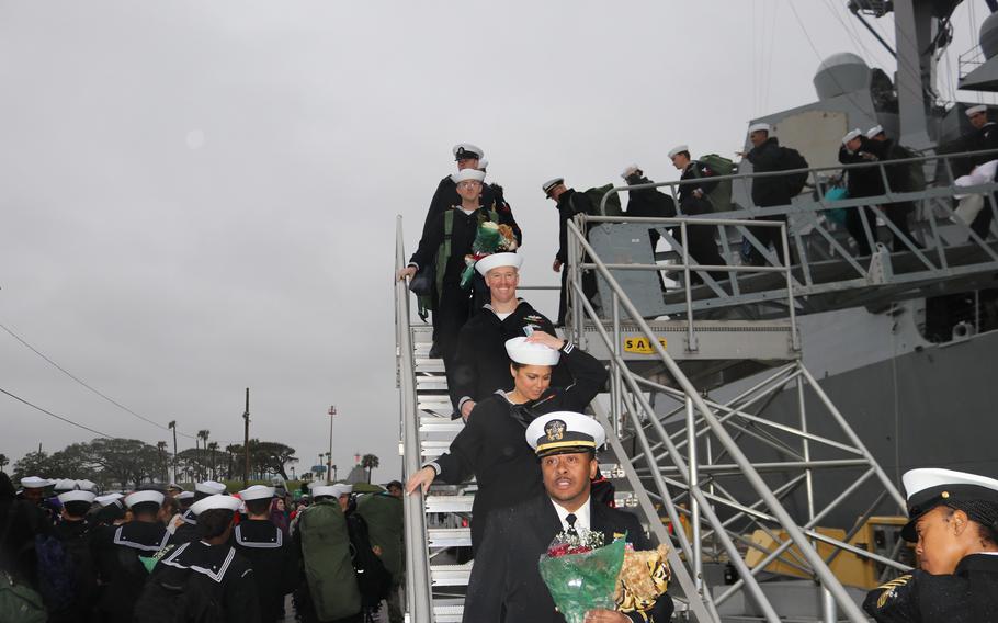 The USS Delbert D. Black and its crew returned to a warm reception from family and friends on the pier at Naval Station Mayport on Sunday, Feb. 18, 2024.