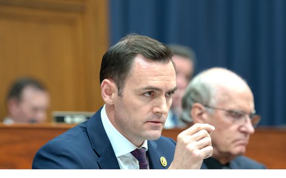 Rep. Mike Gallagher, R-Wis., addresses Secretary of Defense Lloyd Austin during a hearing on Capitol Hill in Washington, D.C., on Feb. 29, 2024. Gallagher, a Marine veteran, announced that he will resign from Congress on April 19. 