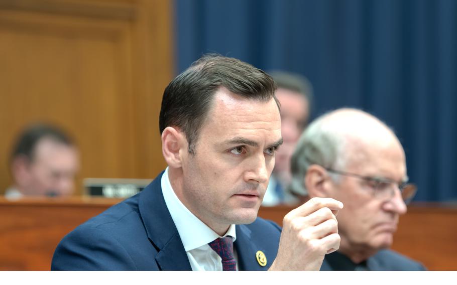 Rep. Mike Gallagher, R-Wis., addresses Secretary of Defense Lloyd Austin during a hearing on Capitol Hill in Washington, D.C., on Feb. 29, 2024. Gallagher, a Marine veteran, announced that he will resign from Congress on April 19. 