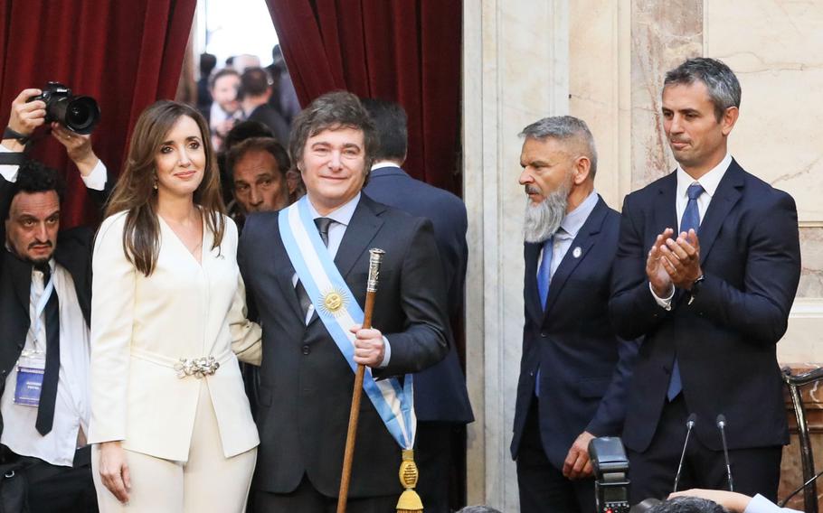 Argentina President Milei arrives at the legislative assembly.