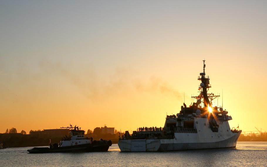 U.S. Coast Guard Coast Guard Cutter Stratton (WMSL 752) and crew return to homeport in Alameda, Calif., Sunday, April 21, 2024. Stratton and crew conducted a 111-day Alaskan deployment to the Bering Sea.