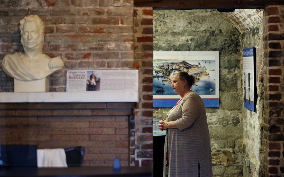 Françoise Bonnell, Fort Monroe's Director of Museums, Education and Interpretation, stands inside the updated entrance to the Casemate Museum on Fort Monroe Tuesday afternoon June 15, 2021. 