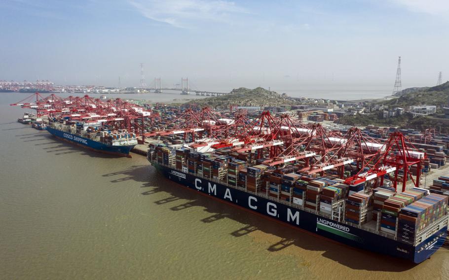 Container ships at the Yangshan Deepwater Port in Shanghai, China, on July 5, 2022. 