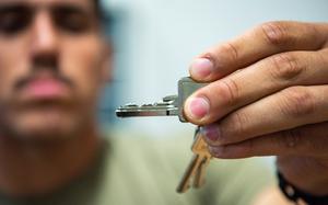 RAMSTEIN AIR BASE, Germany – U.S. Air Force Airman Senior Airman Josef Segura, 786th Civil Engineer Squadron Locksmith inspects a key at Ramstein Air Base, Germany, Aug. 17, 2022. The varying heights of the key correspond to pins inside of lock cylinders. (U.S. Air Force photo by Tech. Sgt. Nicholas Alder)
