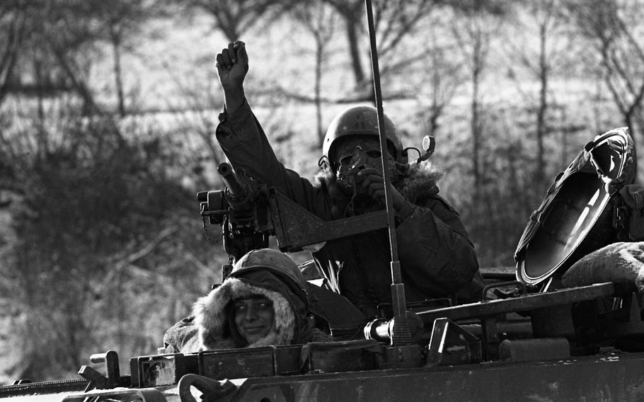 “Blue Forces” battled “Orange Forces” in the Grafenwoehr-Vilseck area during the multi-day Carbide Ice exercise, part of Reforger I. Both 24th and 19th Infantry Division took part in the “battle.”