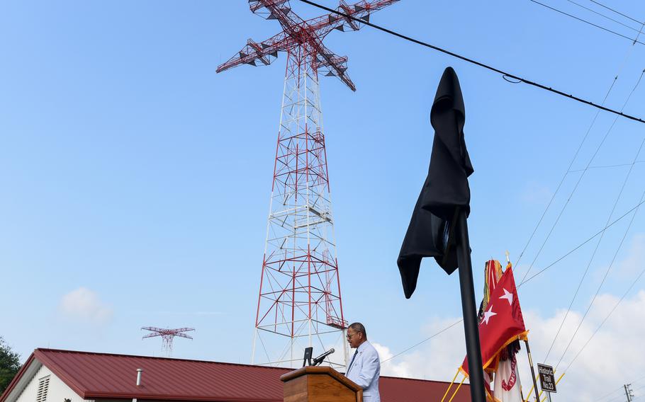 Rep. Sanford Bishop, D-Ga., speaks Tuesday, Aug. 3, 2021 at a ceremony honoring Pvt. Felix Hall at the location on Fort Benning, Ga., where the 19-year-old soldier was last seen on Feb. 12, 1941. Hall’s body was found in a wooded area of the southwest Georgia Army post about six weeks later. He is believed to be the only victim of a lynching on a U.S. military base. 