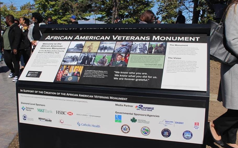 The African American Veterans Monument in Buffalo honors living and dead Black military members. 