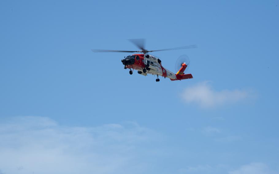 A Coast Guard MH-60 Jayhawk helicopter from Coast Guard Air Station Clearwater.