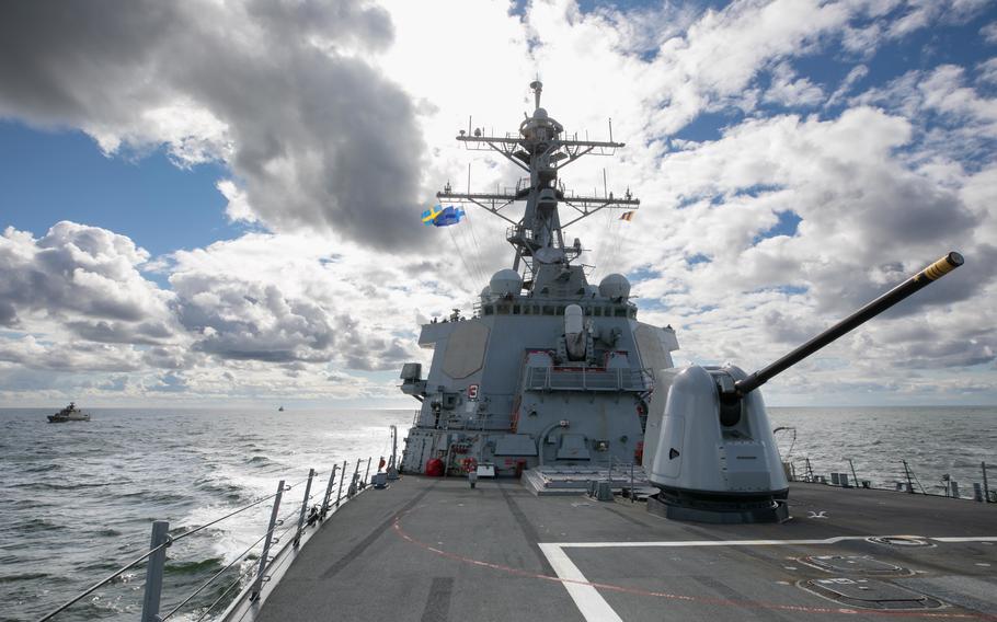 The destroyer USS Arleigh Burke during a deployment in the Baltic Sea in 2022. Seaman Recruit David “Dee” Spearman died after going overboard from the Arleigh Burke Aug. 1, 2022, while the ship was operating in the Baltic.