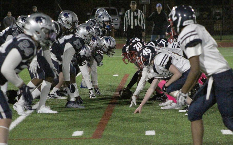 The Lakenheath Lancers match up against the Bristol Academy squad Friday night. The Lancers took a 7-3 victory with a touchdown by running back Jon Wilson late in the fourth quarter. 