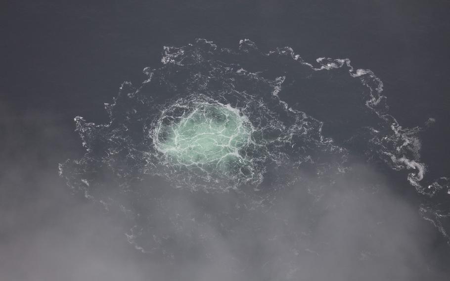 A leak from Nord Stream 2 is seen, on Sept. 28, 2022.