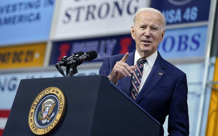 President Joe Biden speaks about his 2024 budget proposal at the Finishing Trades Institute, Thursday, March 9, 2023, in Philadelphia. 