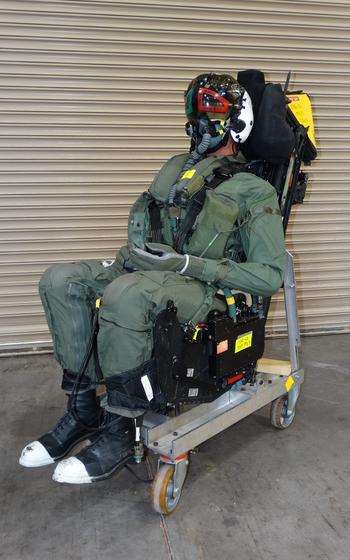 A manikin sits in an ejection seat for an F-35 canopy test March 26, 2020, at Holloman Air Force Base, N.M.