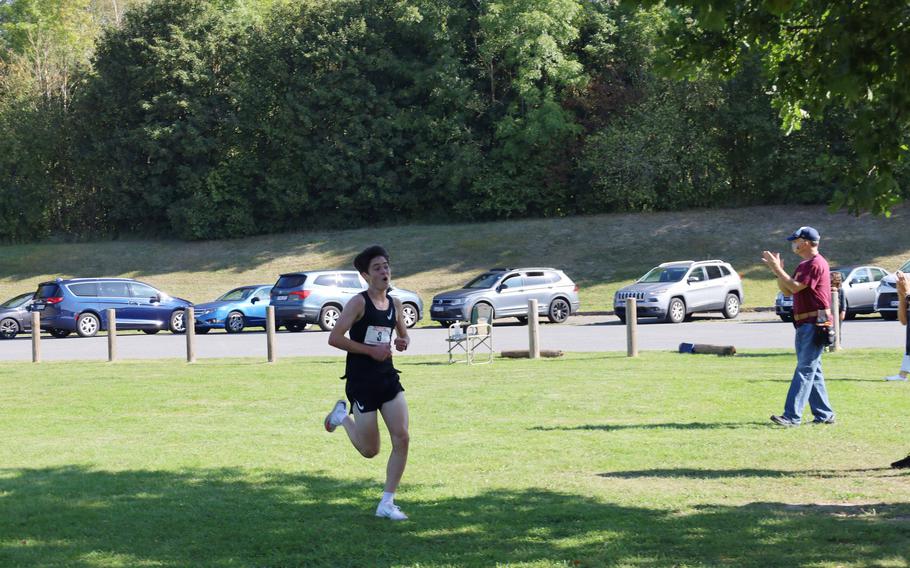 Stuttgart's Carter Lindsey finished first in the boys' race with a time of 16 minutes, 25 seconds at Vilseck, Germany, Saturday, Sept. 25, 2021.