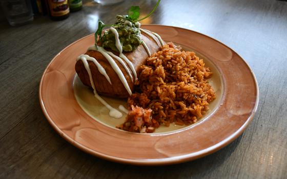 El Guaca has a large menu offering many Mexican dishes, including the chimichanga shown here.