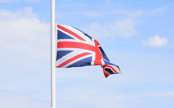 A British soldier with 1st Battalion, The Rifles, 160 Brigade, lowers the flag of Great Britain during the Exercise Steppe Eagle 17 closing ceremony Aug. 4, 2017, at Illisky Training Center near Almaty, Kazakhstan. Exercise Steppe Eagle is a premier multinational exercise focused on peacekeeping and peace support operations, while building relationships and mutual understanding between partner nations.