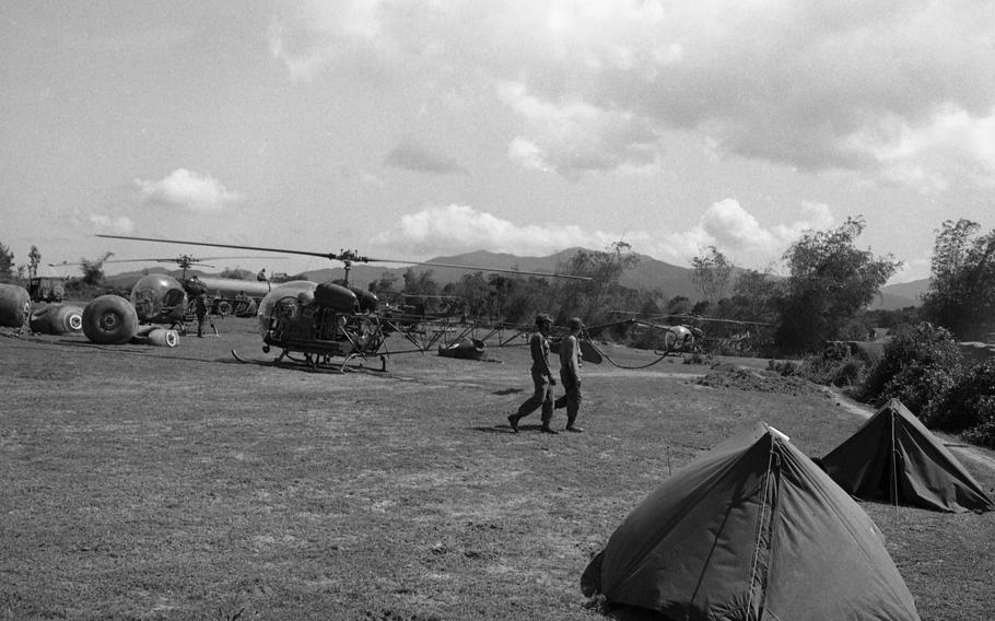 Scout H-13 helicopters await action.