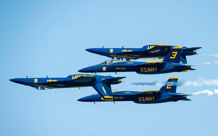 The Blue Angels performing in July 2023 at the Milwaukee Air and Water Show.
