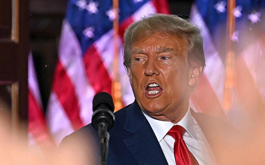 Former President Donald Trump speaks in Bedminster, N.J., on June 13, 2023, after he appeared in court in Miami for an arraignment regarding 37 federal charges, including violations of the Espionage Act, making false statements, and conspiracy regarding his mishandling of classified material after leaving office. 
