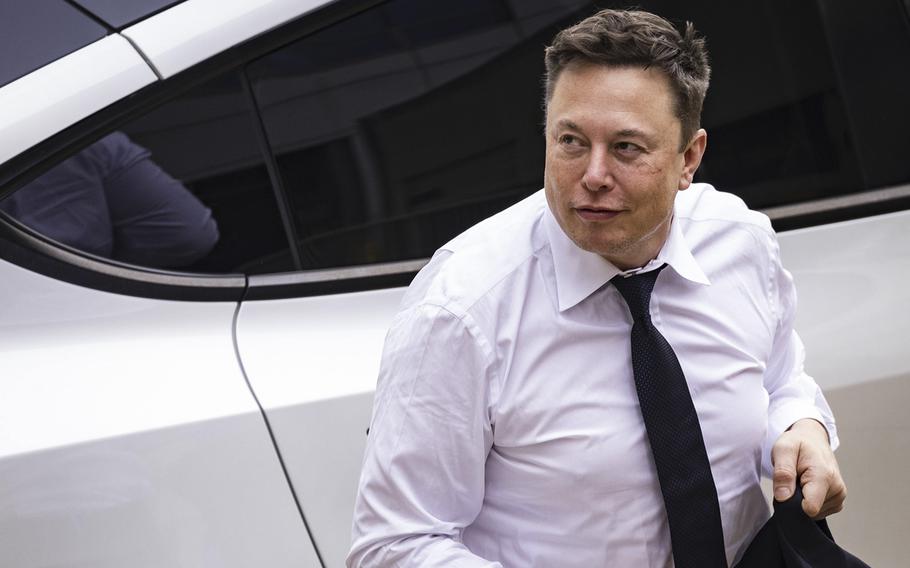 Elon Musk, chief executive officer of Tesla Inc., arrives at court during the SolarCity trial in Wilmington, Del., on July 13, 2021. A San Francisco federal judge signaled that Elon Musk should testify about his purchase of Twitter Inc. stock ahead of his $44 billion buyout of the company last year as part of an investigation by the US Securities and Exchange Commission.