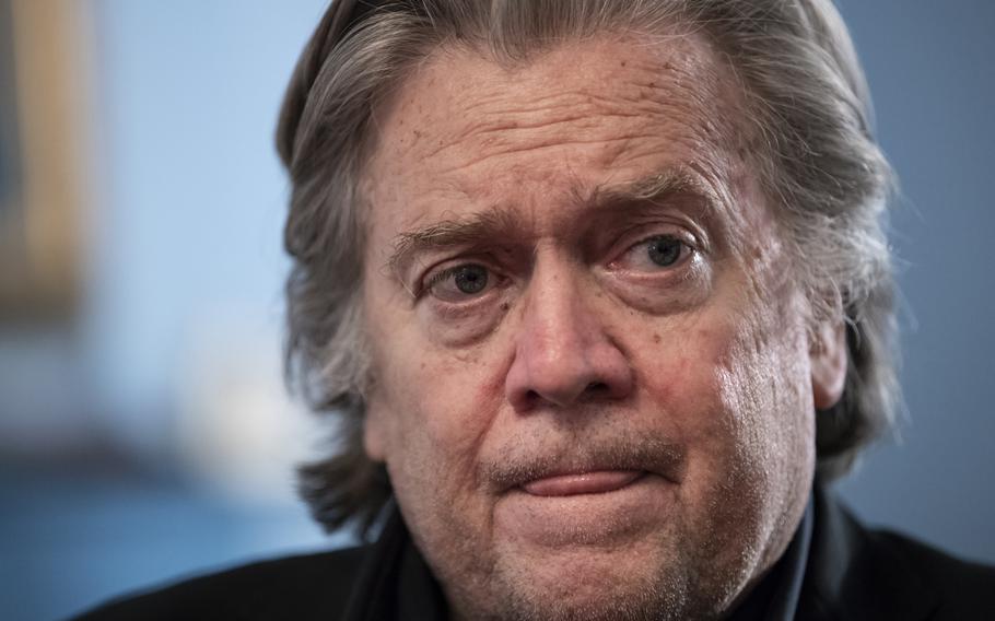 In this file photo from Sunday, Aug. 19, 2018, Steve Bannon, President Donald Trump’s former chief strategist, talks about the approaching midterm election during an interview with The Associated Press, in Washington. The special congressional committee investigating the Jan. 6 insurrection has set a vote for Tuesday to recommend criminal contempt charges against Bannon after he defied the panel’s subpoena. 