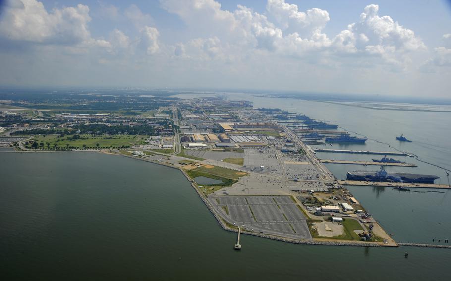 An aerial view of Naval Station Norfolk.