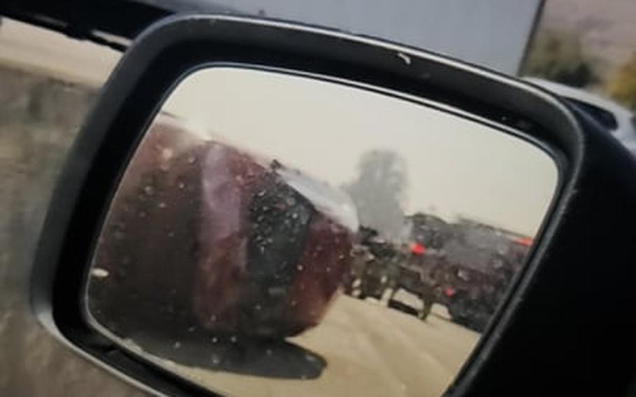 The scene of a three-car pileup Dec. 6 on a highway near San Juan Capistrano, Calif. A Marine recruiter who was driving by the crash scene helped pull an injured man from his overturned car. 