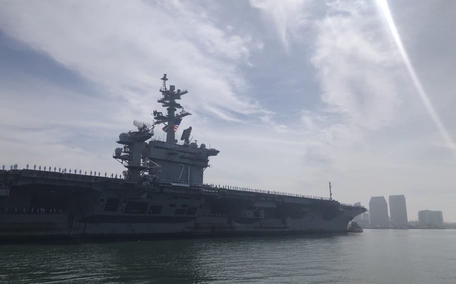  Aircraft carrier USS Theodore Roosevelt returns to Naval Air Station North Island on May 25, 2021.