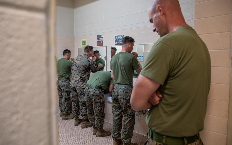 U.S. Marines get ready for the day in Texarkana, Texas, May 27, 2021. 