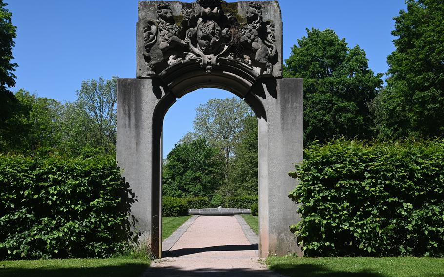 The former main entrance to the Palais at Rosenhoehe Park is all that remains of the palace building that was destroyed by Allied bombing in World War II.