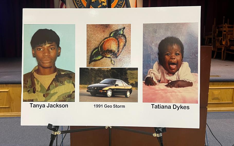 A mother and her daughter’s pictures on a posterboard