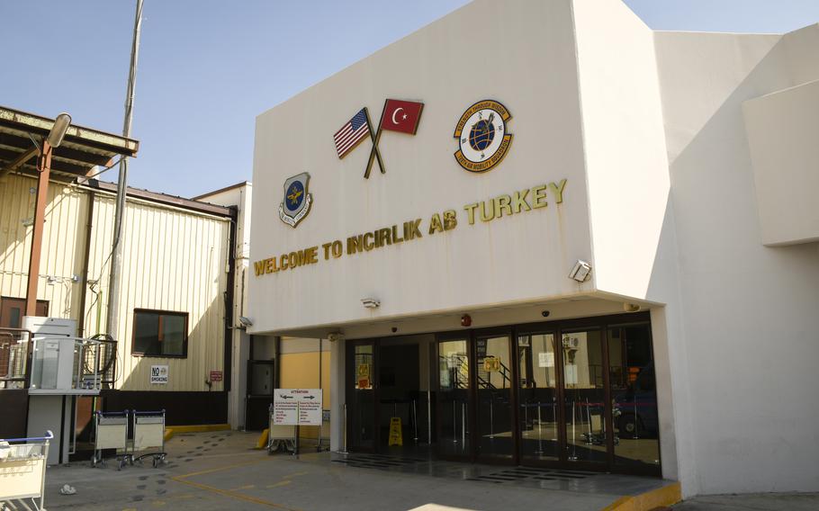 The passenger terminal at Incirlik Air Base near Adana, Turkey. A Turkish activist is calling for large protests at the base this week over the U.S. stance on the Israel-Hamas war.