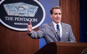 Pentagon Press Secretary John Kirby holds a press briefing at the Pentagon in Washington, D.C., May 16, 2022. 