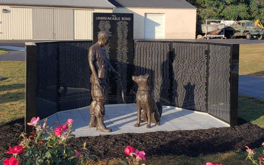 The Vietnam War Dog Team Memorial was unveiled at the Motts Military Museum in Groveport, Ohio, on Sept. 28, 2019. The statue was based on a photo of Army scout handler Ed Reeves who volunteers at the museum and attended the three-day “Welcome Home” event for Vietnam veterans in Washington, D.C., marking the 50th anniversary of the war ending. 